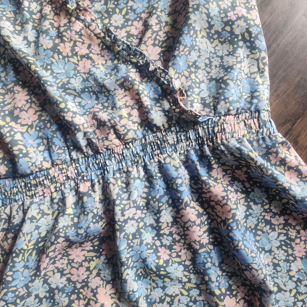 LC Lauren Conrad Dress Size XL Floral Sleeveless Ruffled Blue Pink Extra Large - Picture 8 of 9